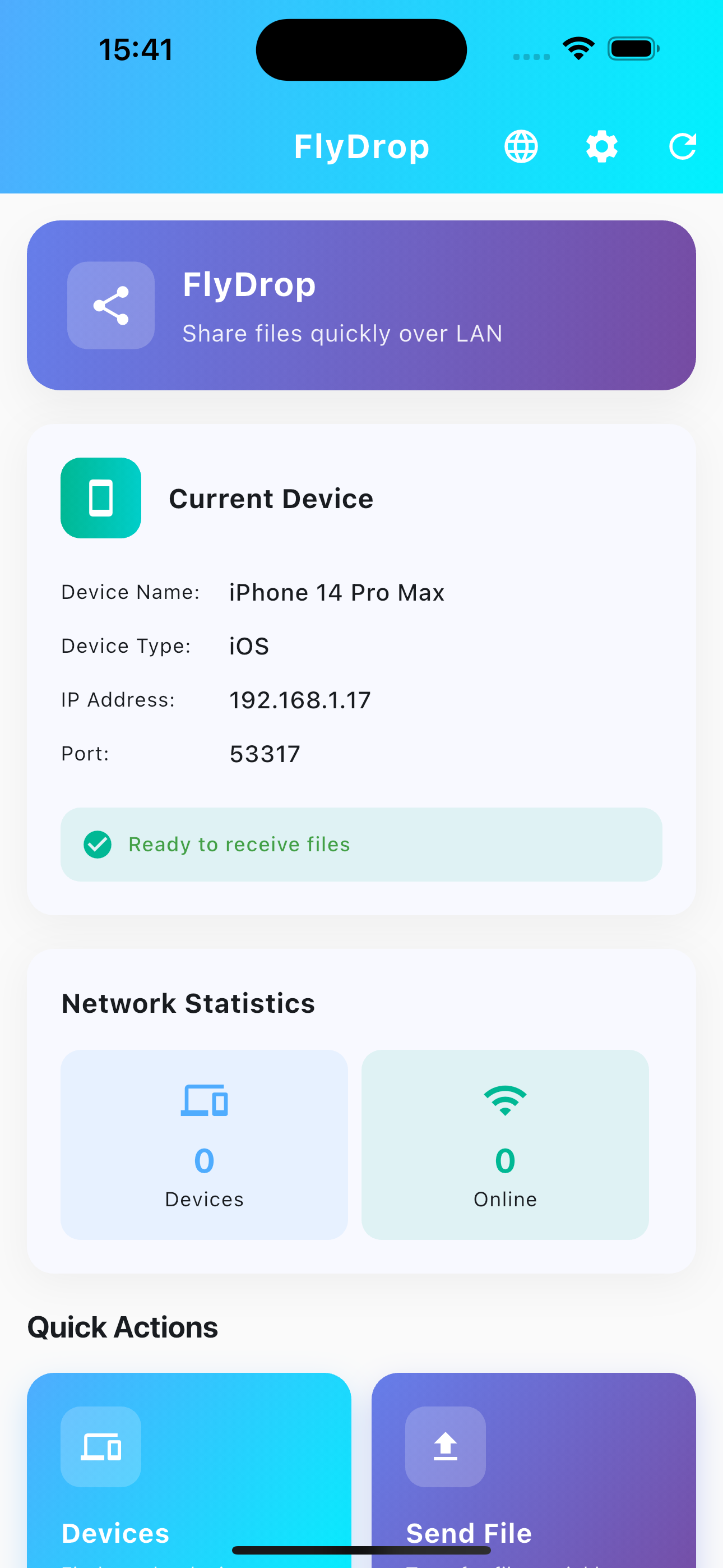 FlyDrop Home Screen
